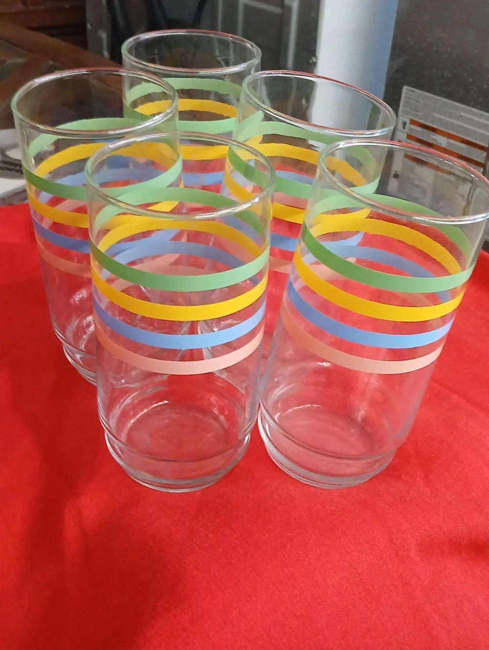 Color Stripe Vintange Glass Tumbler Set Of 5- Multicolor